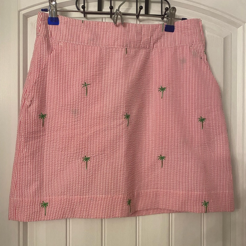Piping Print Sear-sucker Nantucket Skirt, Pink , NWT